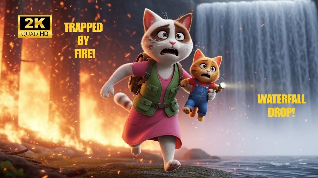 Cat Story: Mama Cat & Baby Cat Race Great Forest Fire| Mama Cat Support Kitten Deadly Waterfall