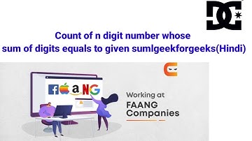 Count of n digit numbers whose sum of digits equals to given sum|geekforgeeks|DP|Hindi