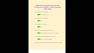 OSHA 30 OCCUPATIONAL SAFETY AND HEALTH ADMINISTRATION FINAL EXAM QUESTIONS WITH VERIFIED ANSWERS100