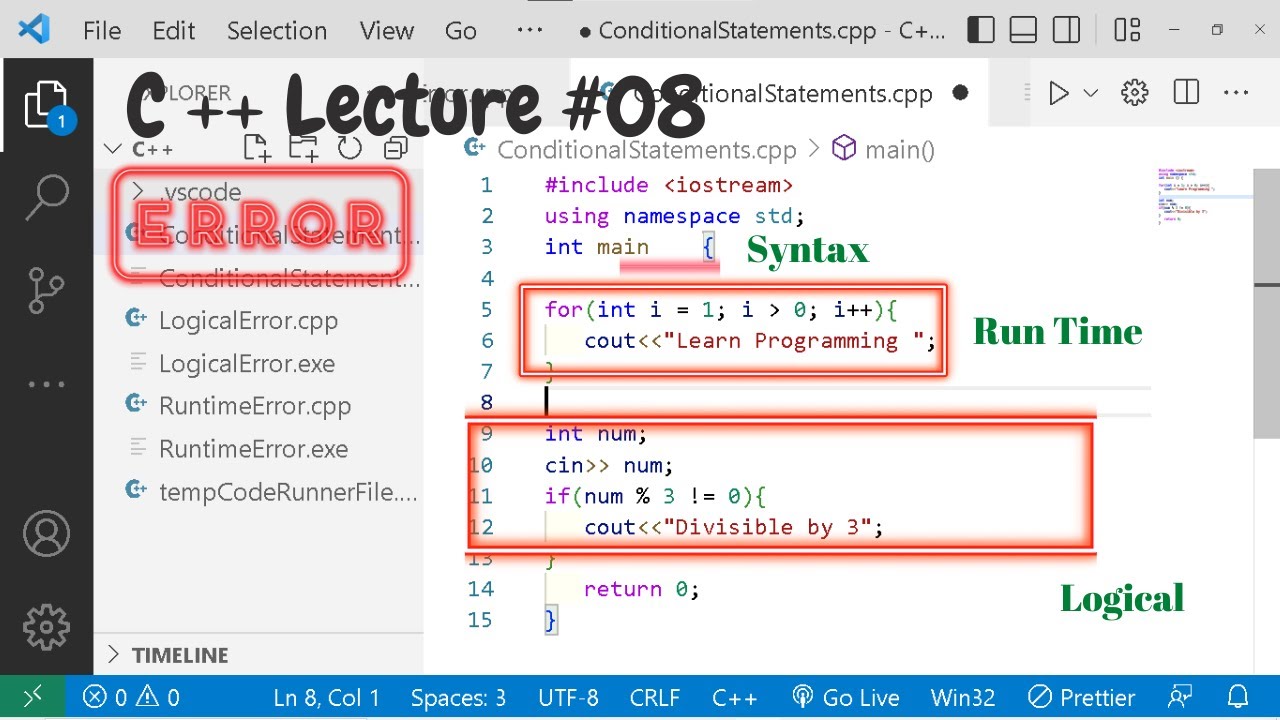 C++ Lecture 08 | Errors | Type of Errors | Error Correction |Beginners ...