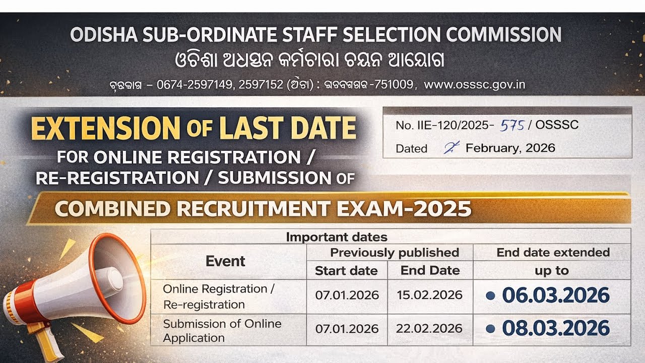 OSSSC RI ARI AMIN VAW ICDS JA APPLY DATE EXTENDED | 08.03.2026