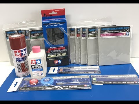 New Tamiya products including Red oxide primer and sanding sponges and  testing the HG III Airbrush 