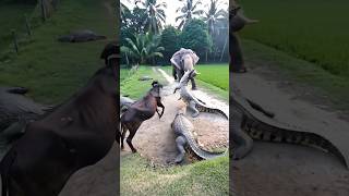 Crocodile Attack The Cow But Elephant Saved