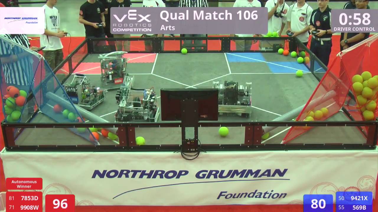 VEX Worlds 2016 - VRC High School - Arts - Qual 106 (7853D 9908W) 151 vs 294 (9421X 569B)