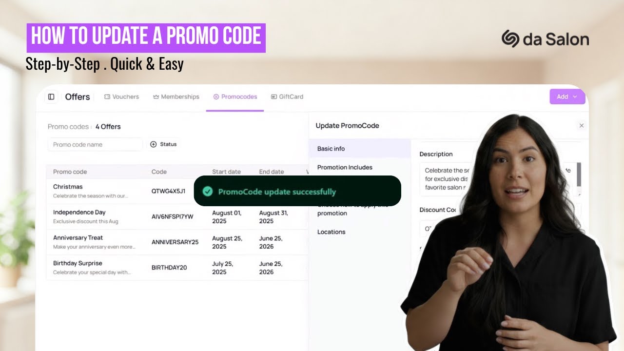 How to Update a Promo Code | Update Discounts Effortlessly with da Salon