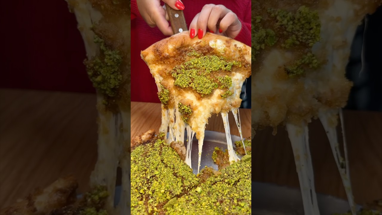 CHEESY KUNAFA PIZZA from Ayat NYC! 🧀🍕🔥🤤 Insane! Who’s hungry? #DEVOURPOWER