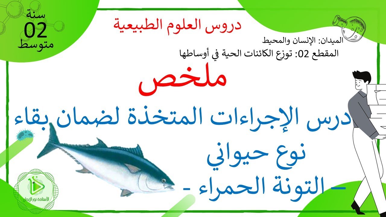 ملخص درس الإجراءات المتخذة لضمان بقاء نوع حيواني - التونة الحمراء - علوم طبيعية سنة 02 متوسط