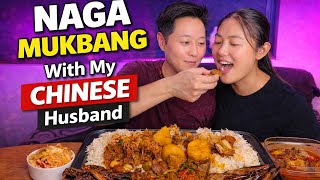 Naga Buffalo Curry Mukbang 🌶️ | Eating Raja Chilli Pickle, Brinjal Fry & Cabbage with My Husband