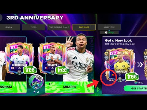 FREE 122 OVR RONALDO!! HOW TO GET FREE 117 OVR MBAPPE & BELLINGHAM ANNIVERSARY EVENT FC MOBILE 27!