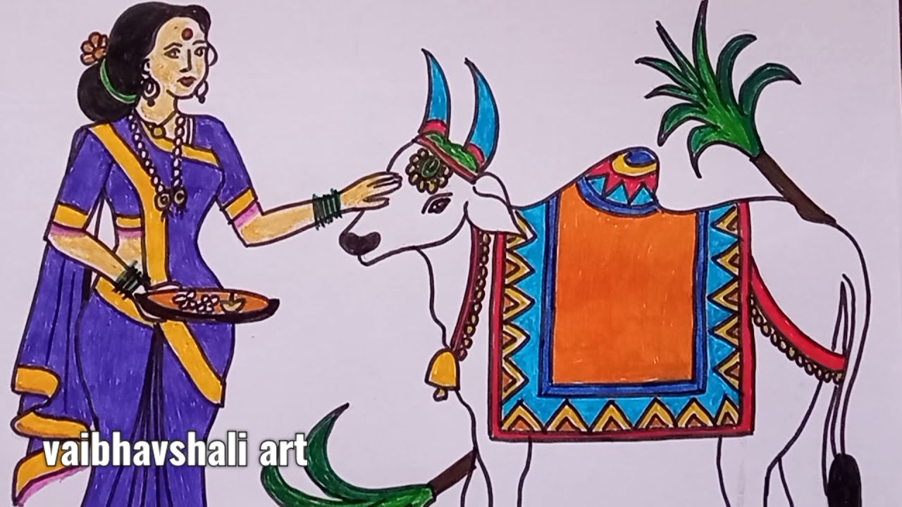 Indian Festival Bailpola Drawing |How to Draw Festival Pongal ...