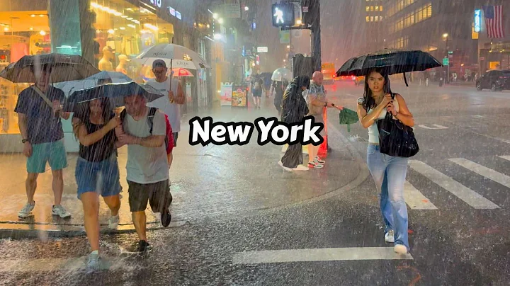 Walking In Heavy Thunderstorm At Night In NYC Flash Flood Warning