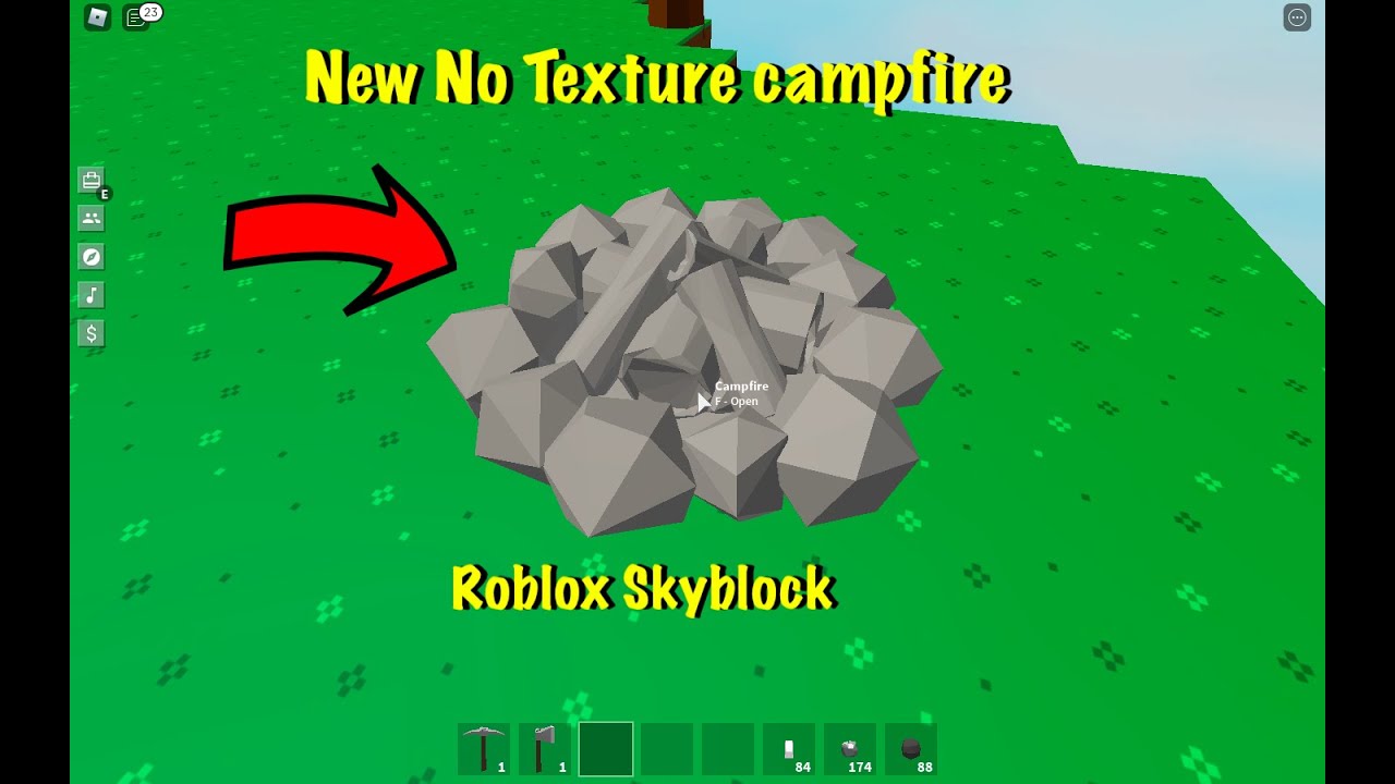 New Glitched Campfire With No Texture Roblox Skyblock Youtube - roblox tree texture