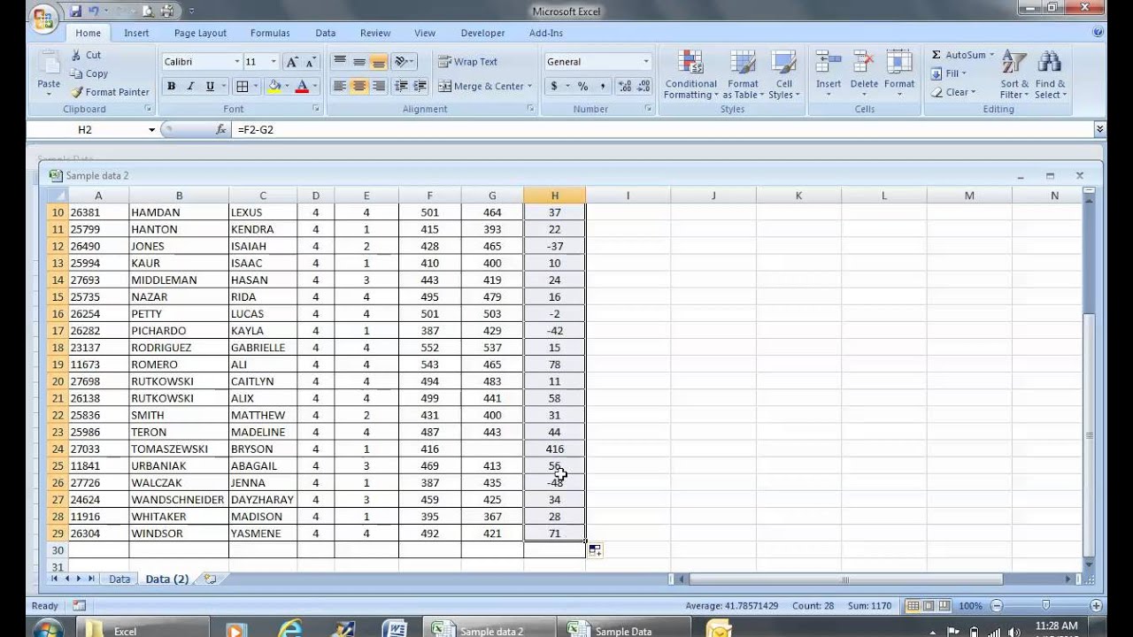 data presentation in excel