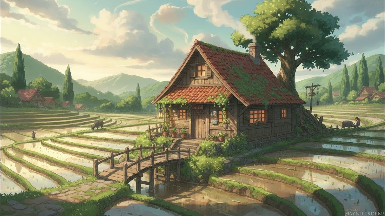 Relaxing Anime Countryside House by Rice Fields 🌤️🌿