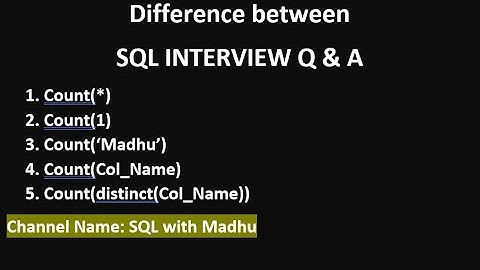 Difference between Count(*), Count(1), Count(col_name),Count(distinct(col_name)  in SQL|| Madhu