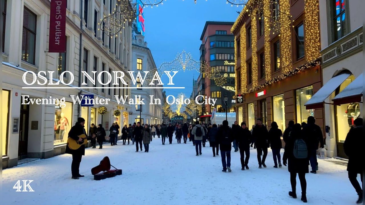 OSLO NORWAY, Evening Winter Walk In Oslo City! Virtual Walking 4K!