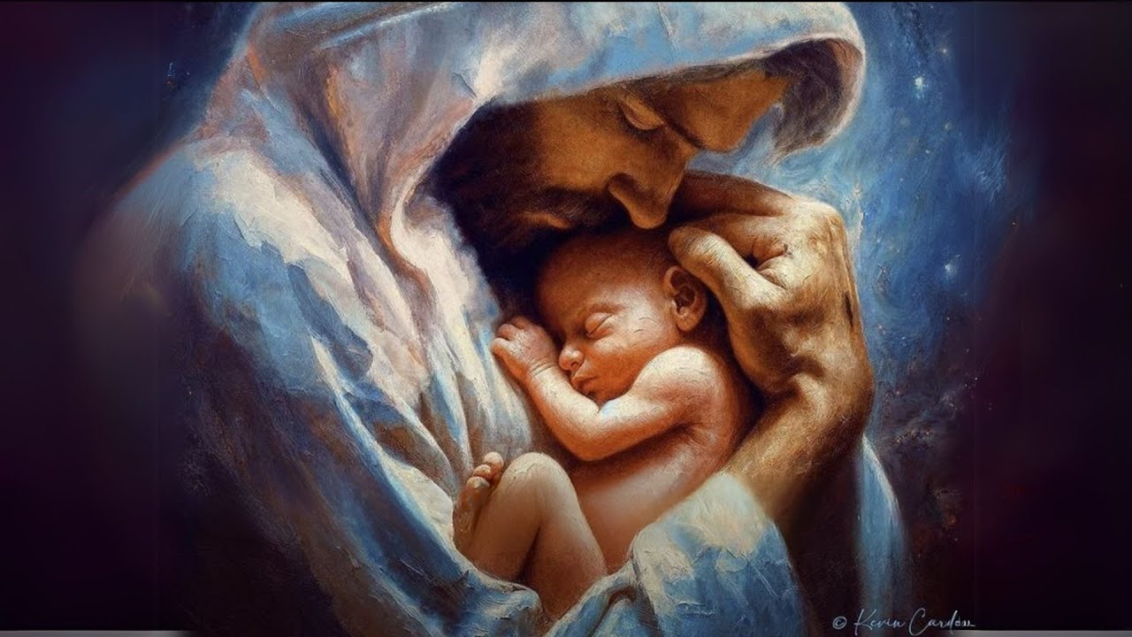 Jesus sostiene un niño en sus brazos