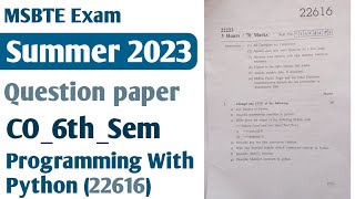 22616 Programming with Python Summer Question Paper 2023 | CO 6th Semester MSBTE Exam #nitinbhoye