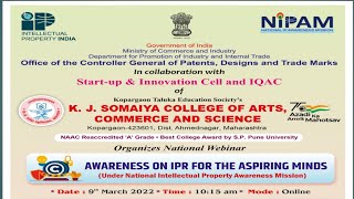National Webinar on 'Awareness  on IPR for Aspiring Minds'
