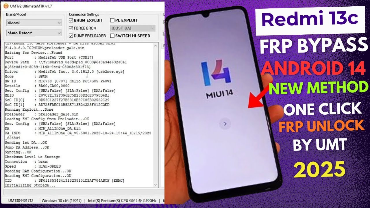 Redmi 13C FRP Bypass Android 14 | MIUI 14 | UMT One Click 2025