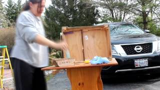 Nightstand dog bed diy tutorial recycled and repurposed Repurpose a broken night stand into a cozy dog / cat bed Some paint, fabric and a pillow is all you need. I used a night stand given