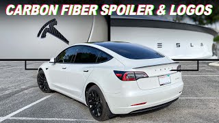 Tesla Model 3 Real Carbon Fiber Spoiler & logos Installation