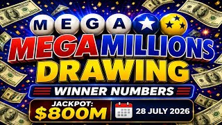 Mega Millions Winning Numbers, Tuesday night drawing 7/28/2026 for $800 Million Dollars