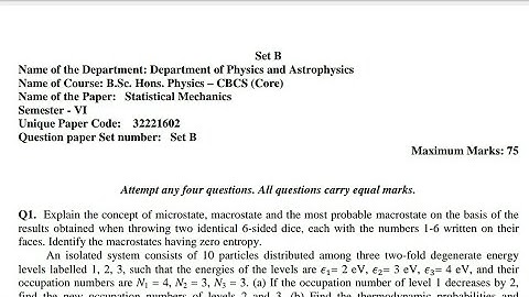 Statistical Mechanics Question Paper - 5 | Semester - 6 | B.Sc.(H) Physics |University of Delhi #obe