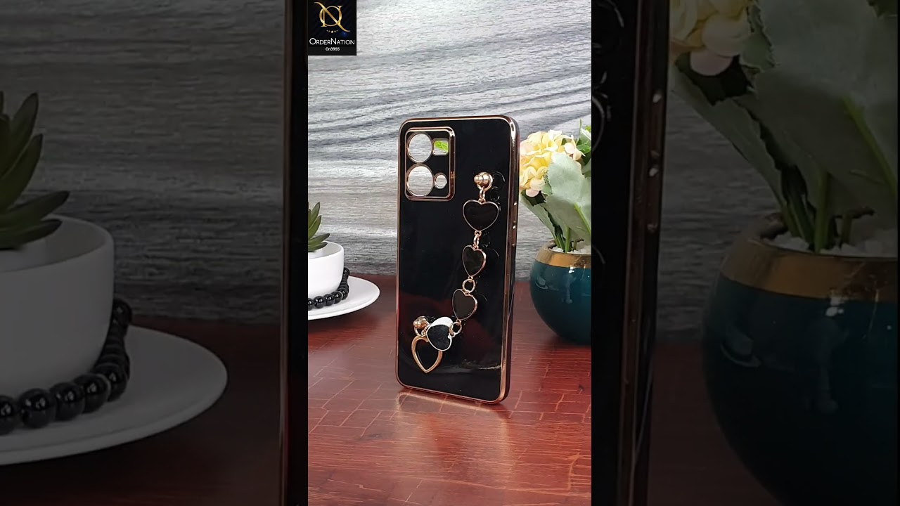 Vivo Y12a Cover - Black - New Electroplated Soft Silicone Camera Protection Case With Heart Chain Holder