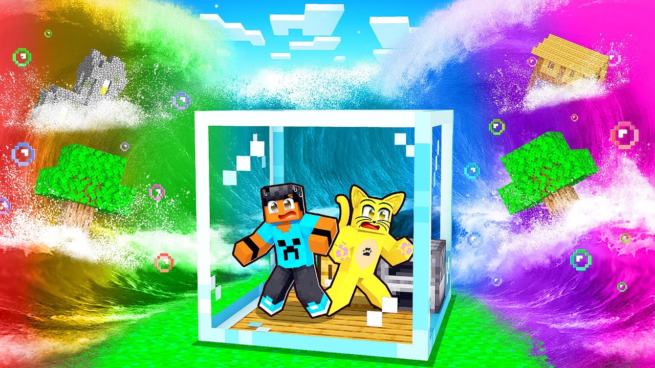 Sobrevivemos ao TSUNAMI ARCO ÍRIS no Minecraft