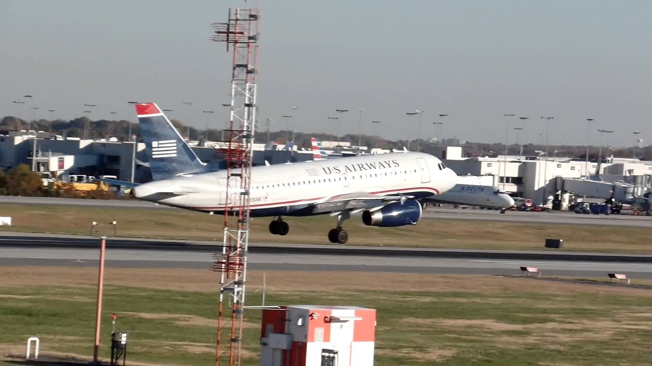 US Airways A319 132 N813AW Landing Charlotte CLT YouTube