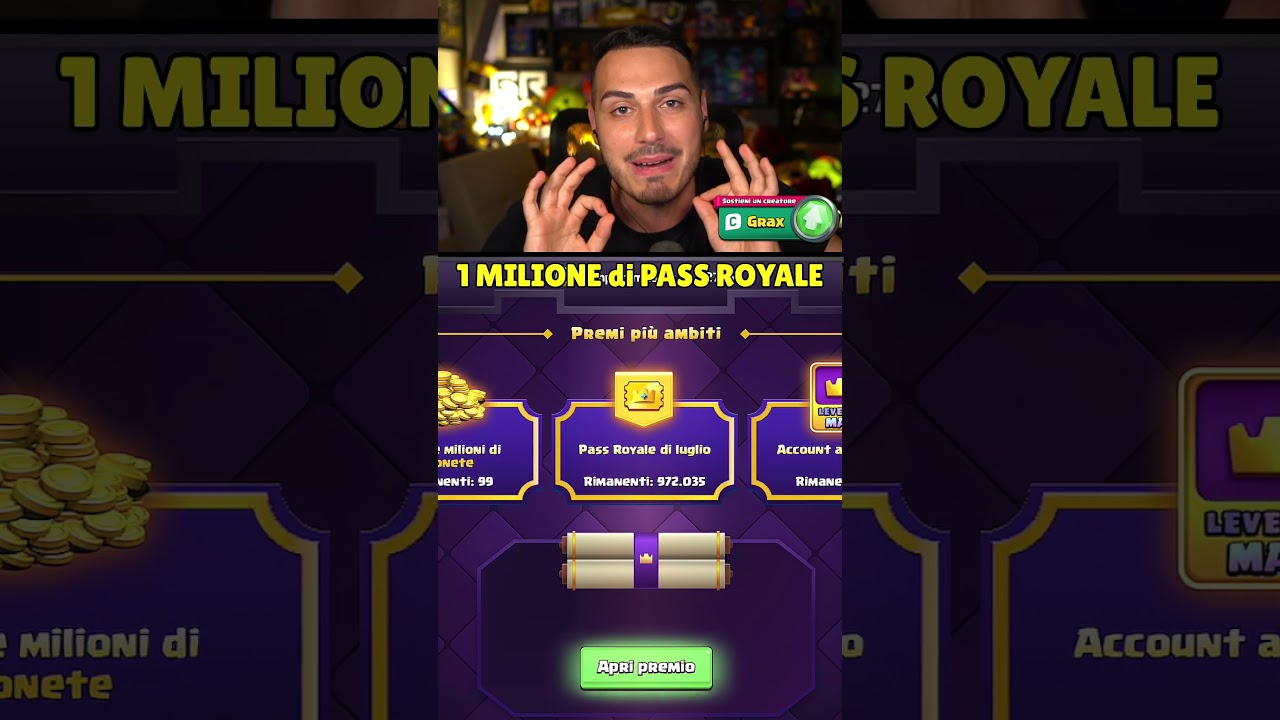 1 MILIONE di GEMME e PASS GRATIS! #Grax #ClashRoyale #Shorts #HeadsWillRoll