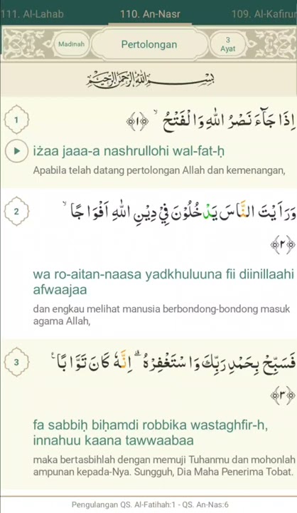 Q.s An-Nasr Latin dan Terjemahan