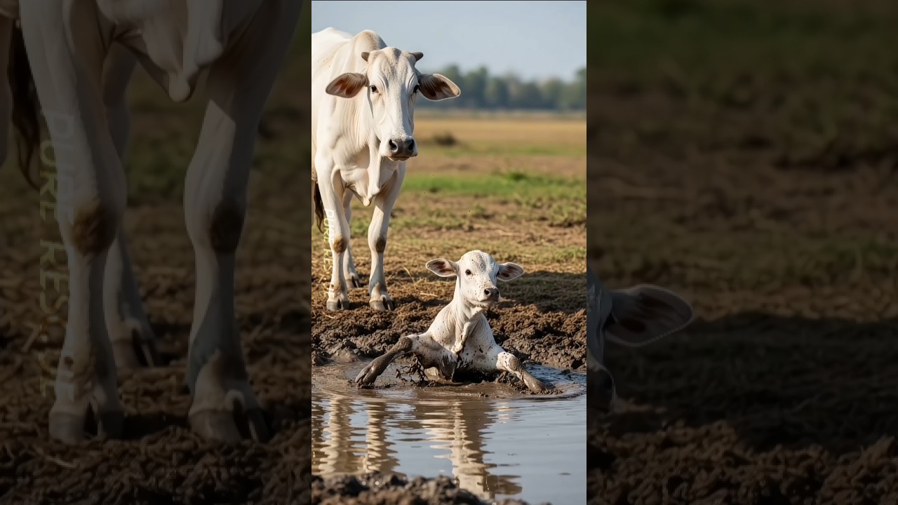 Heroic Farmer rescues a baby calf stuck in a swamp! 