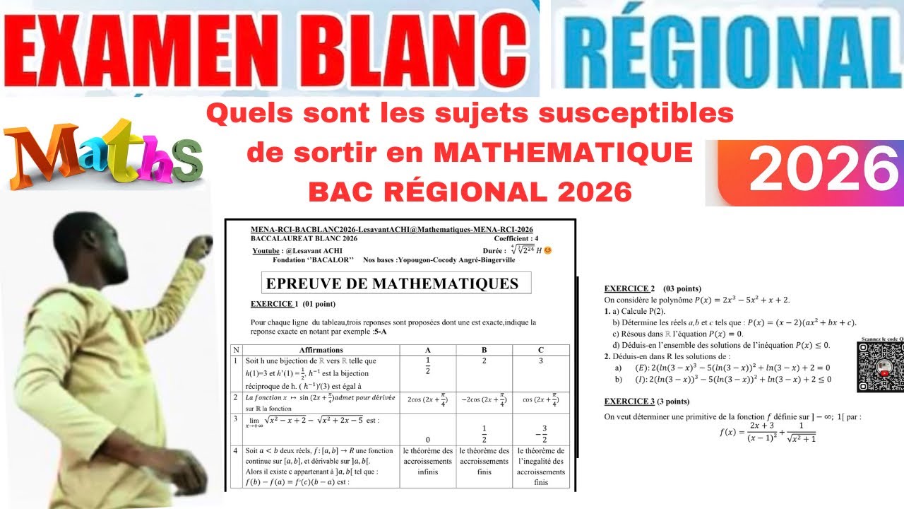 Sujets susceptibles de sortir au BAC BLANC RÉGIONAL en MATHÉMATIQUES 2026