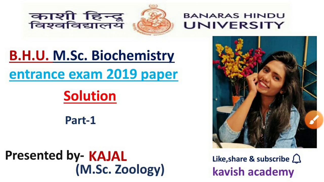 BHU M.Sc entrance  biochemistry exam 2019 solved paper -by kajal