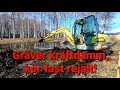 Börjar gräva kräftdamm och kör fast traktorn.