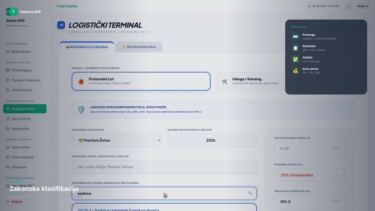 Video 3 1 — Kategorije i KPD pretraga: Temelj svakog proizvoda | Taskora ERP