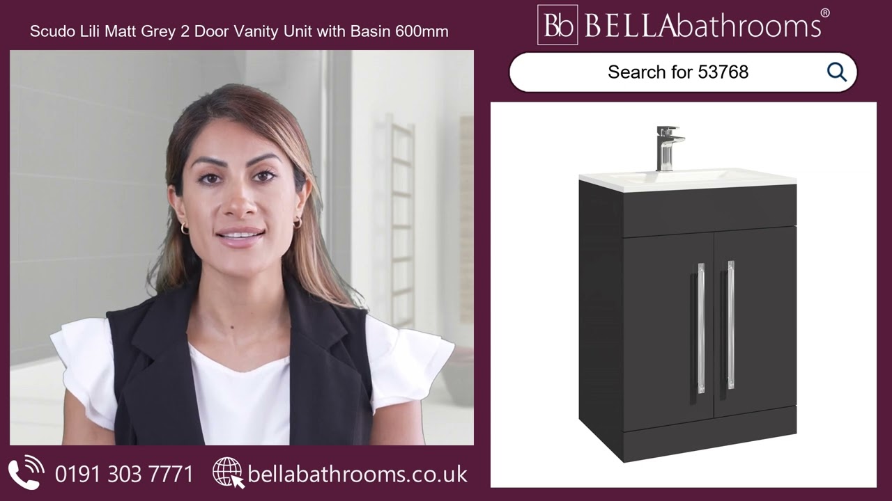 Scudo Lili Matt Grey 2 Door Vanity Unit with Basin 600mm - Available at Bella Bathrooms