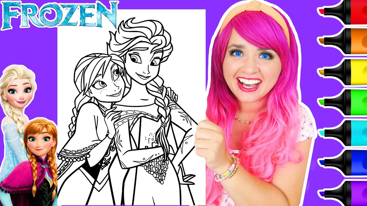 Coloring Frozen Sisters Anna & Elsa Coloring Page | Ohuhu Art Markers