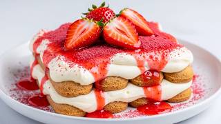 Strawberry tiramisu in 10 minutes! No eggs, no coffee! Easy and delicious recipe!