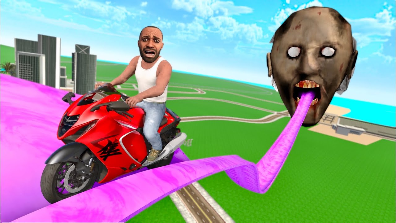 Franklin Found Longest Slide To Granny Head In Indian Bike Driving 3D