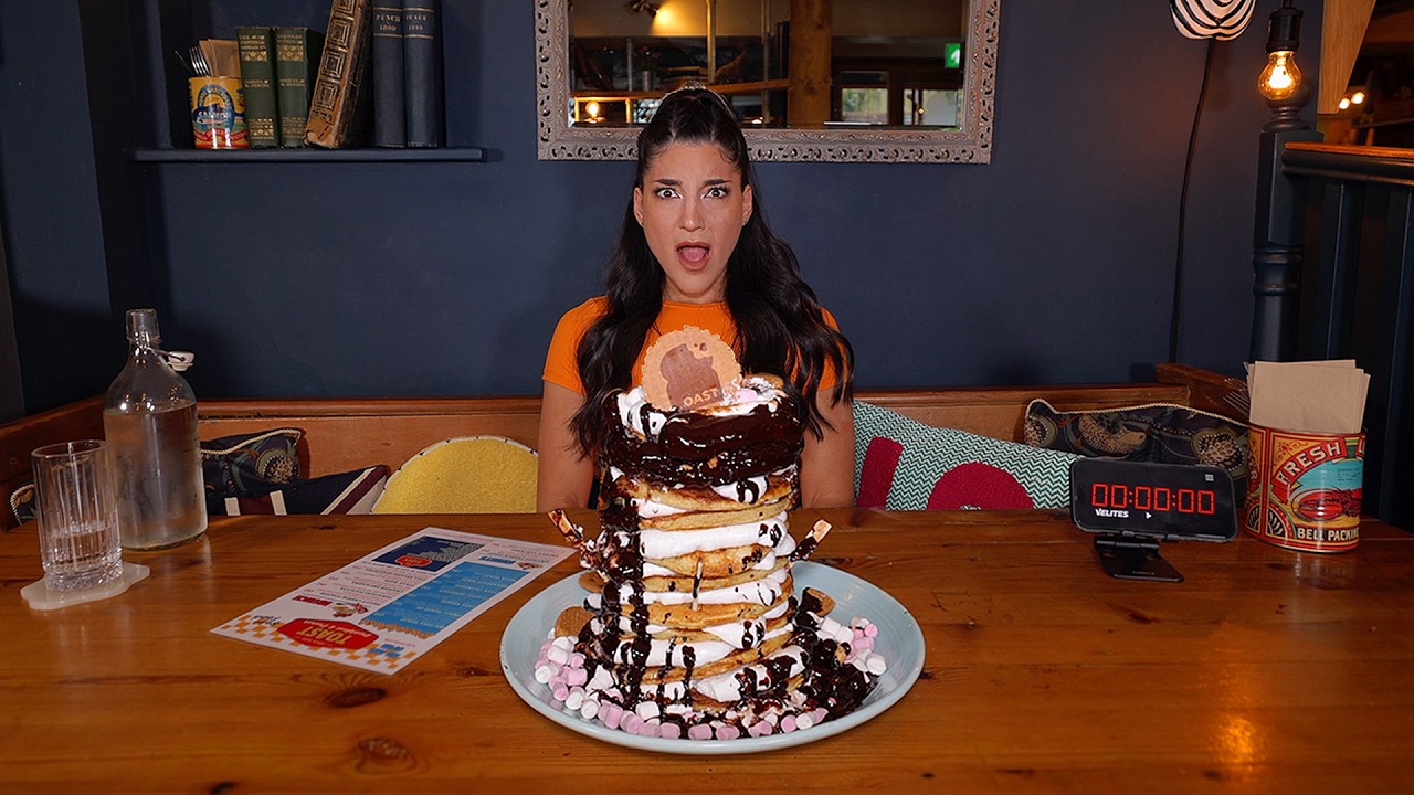 COMPLETE THIS 6LB UNDEFEATED S'MORES PANCAKE CHALLENGE TO NAME IT |  @Leah Shutkever