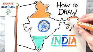 [EASY] How to Draw India Map and Flag | How to draw India and the India Flag | Easy drawing tutorial