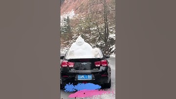 Trên thùng xe đắp 1 bức tượng bằng tuyết