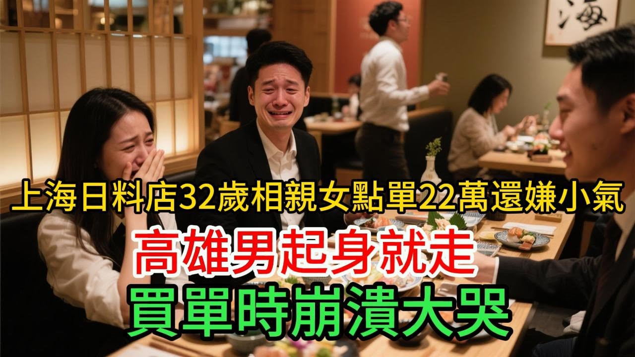 上海頂級日料店相親，32歲相親女點單22萬還嫌小氣，高雄男起身就走，買單時崩潰大哭