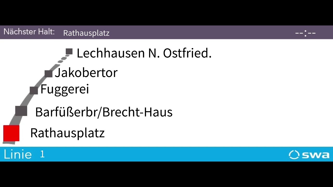 Komplette Ansagen der Linie 1 SWA Augsburg