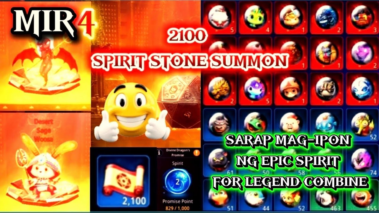 MIR4 MOBILE GAMEPLAY . SUMMON 2100 SPIRIT STONE 😱 SARAP MAG-IPON NG EPIC SPIRIT 4 LEGEND COMBINE 👌👌