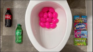 Will It Flush? - Coca Cola, Fanta, Sprite, Mirinda Balloons, Surprise Eggs, M&Ms, Candy, Experiment