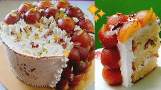 सोप्या पद्धतीने गुलाब जाम केक |Eggless Gulab Jamun Cake|Creamy Layers | Indian  Fusion Desert Cake